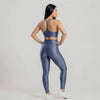 Conjunto Feminino Azul Academia Trilobal Prisma - Top e Legging Canelada Brilho Premium