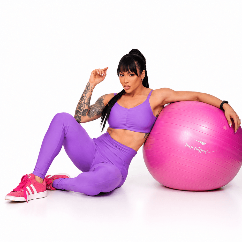 Conjunto Fitness Feminino Roxo com Bolso Lateral e Cintura Alta Premium