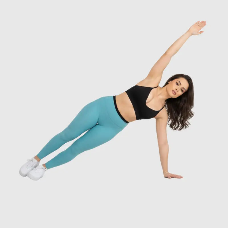 Conjunto Fitness Glow Azul Claro com Top Preto - Legging Zero Transparência Slim
