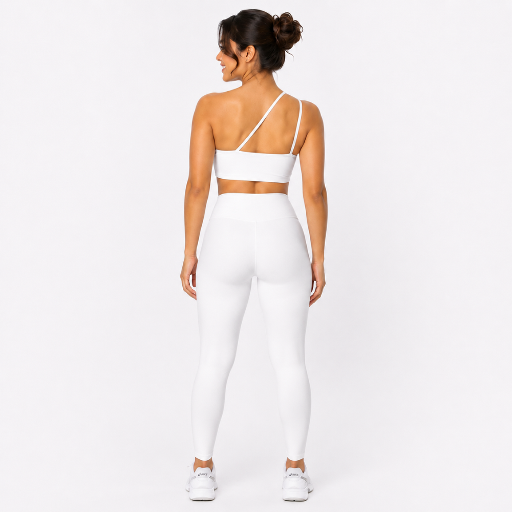Top Fitness Nula Manga Branco Um Ombro Só - Com Sustentação e Forro Duplo