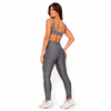 Conjunto Fitness Feminino Cinza Chumbo com Bolso Lateral e Cintura Alta Premium