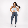 Conjunto Fitness Feminino Cinza e Branco Top e Legging Cintura Alta Premium