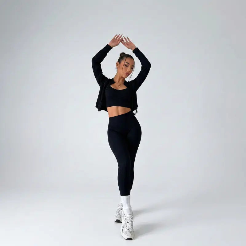 Conjunto Fitness Feminino 3 Peças com Jaqueta Modelador Premium