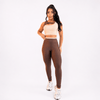 Conjunto Fitness Feminino Marrom e Bege Top e Legging Cintura Alta Premium