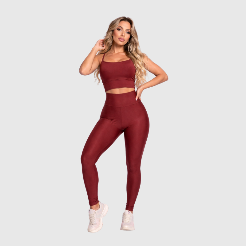 Conjunto Fitness Feminino Marrom Top e Legging Cintura Alta Premium
