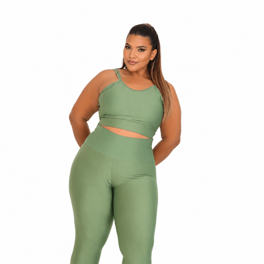 Conjunto Fitness Plus Size Feminino Verde Claro Zero Transparência Cintura Alta Premium