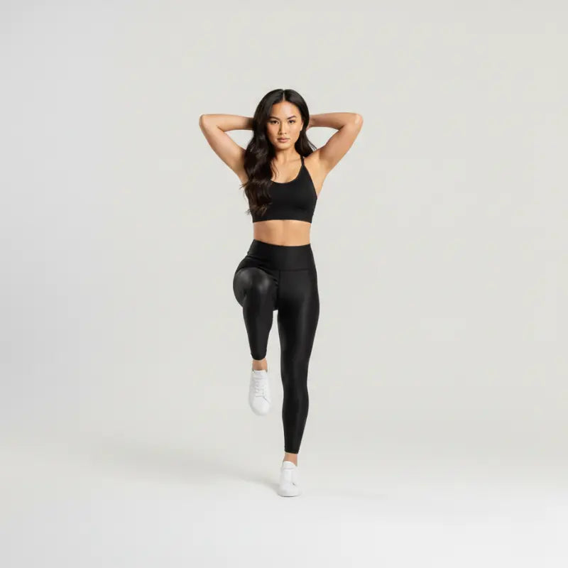 Conjunto Feminino Preto Academia Trilobal Prisma - Top e Legging Canelada Brilho Premium