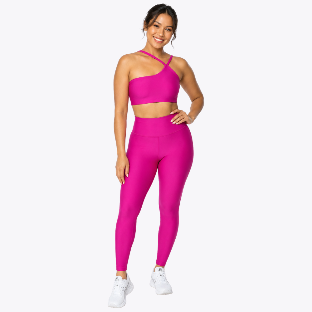 Top Fitness Nula Manga Rosa Glow Um Ombro Só - Com Compressão e Proteção UV