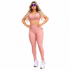 Conjunto Fitness Feminino Rosa Salmão com Bolso Lateral e Cintura Alta Premium