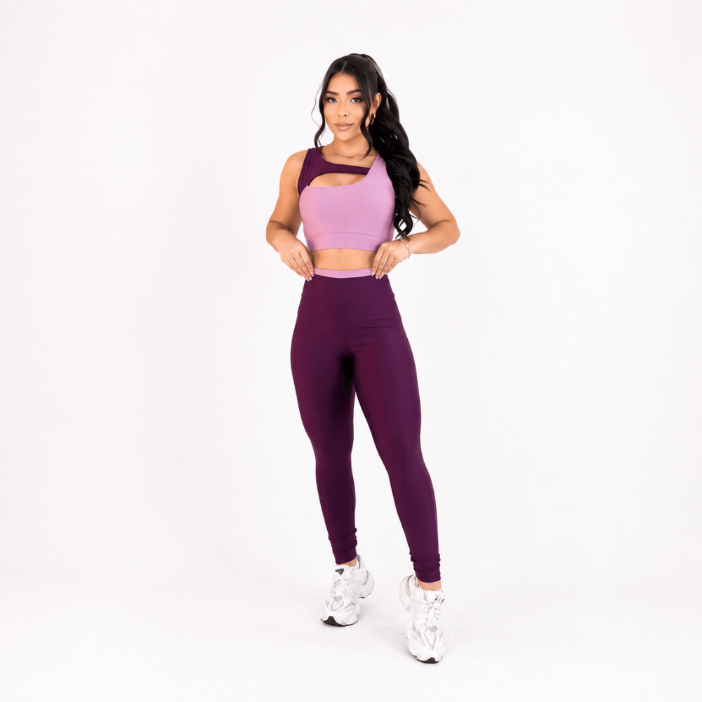 Conjunto Fitness Feminino Roxo e Lilás Top e Legging Cintura Alta Premium