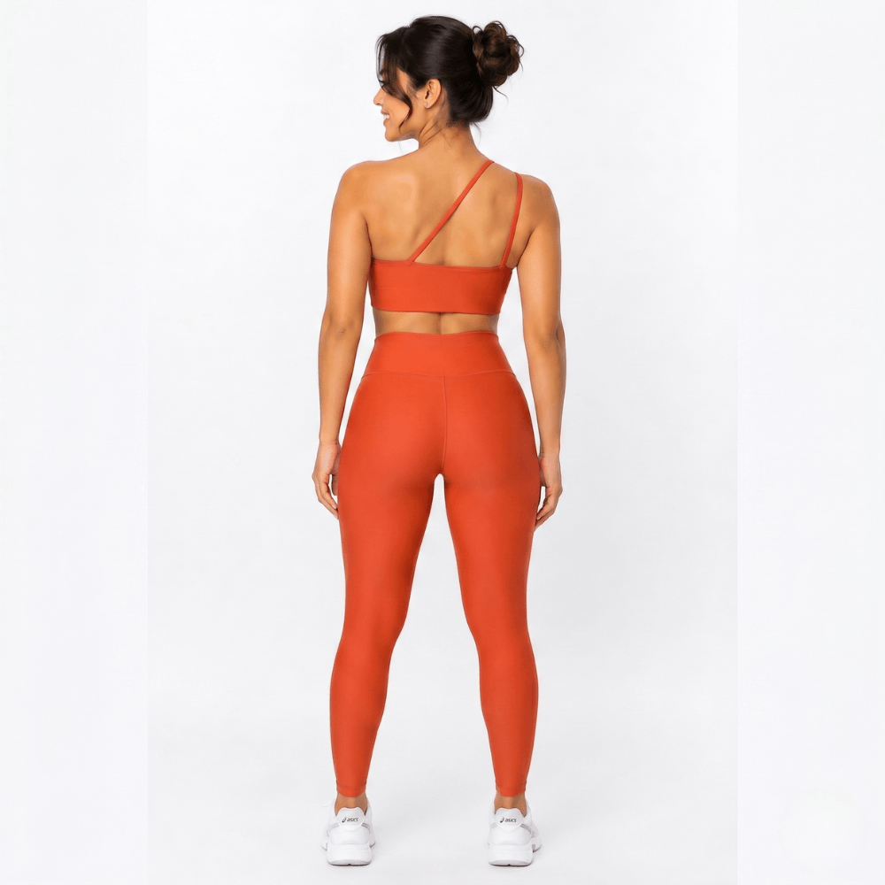 Top Fitness Nula Manga Laranja Um Ombro Só - Com Compressão e Proteção UV