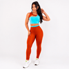 Conjunto Fitness Feminino Terracota e Azul Top e Legging Cintura Alta Premium
