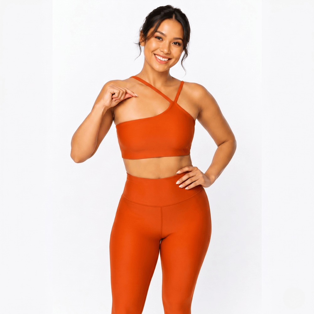 Top Fitness Nula Manga Laranja Um Ombro Só - Com Compressão e Proteção UV