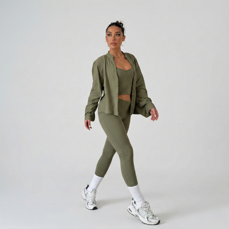 Conjunto Fitness Feminino 3 Peças com Jaqueta Modelador Premium