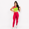 Conjunto Fitness Feminino Pink e Verde Lima Top e Legging Cintura Alta Premium