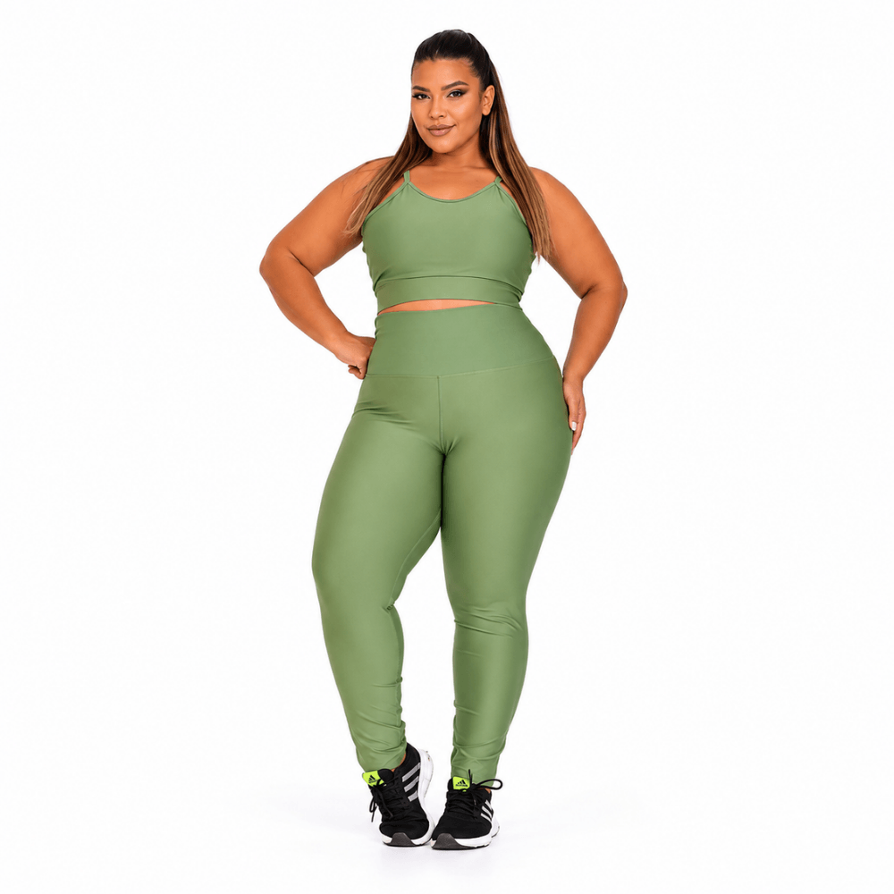 Conjunto Fitness Plus Size Feminino Verde Claro Zero Transparência Cintura Alta Premium