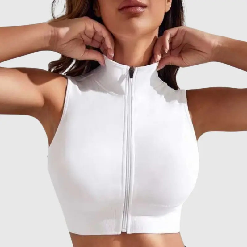 Colete Fitness Feminino Cropped Preto com Zíper Frontal | Modelador Premium Não Transparente