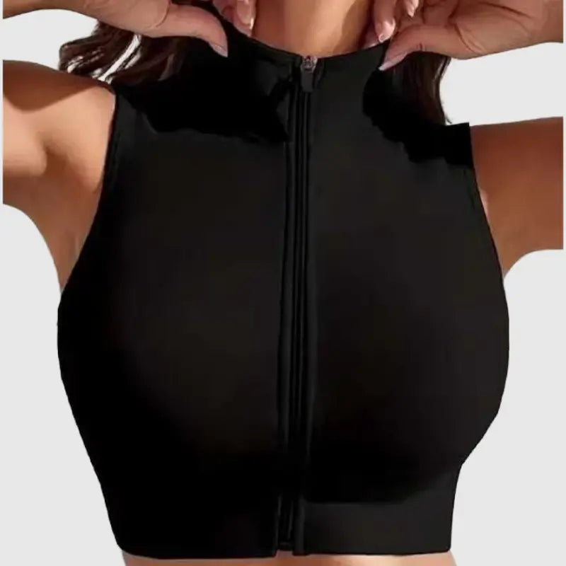 Colete Fitness Feminino Cropped Preto com Zíper Frontal | Modelador Premium Não Transparente