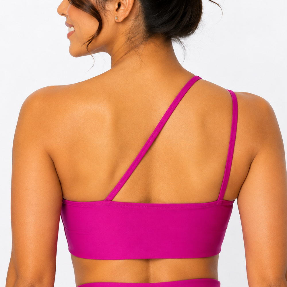 Top Fitness Nula Manga Rosa Glow Um Ombro Só - Com Compressão e Proteção UV