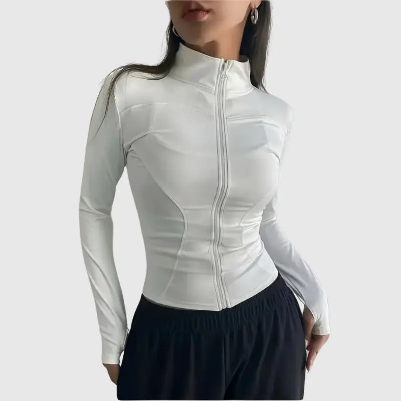 Colete Fitness Feminino Manga Longa com Zíper Frontal | Modelador Premium Não Transparente