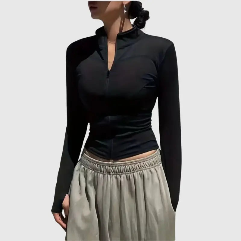 Colete Fitness Feminino Manga Longa com Zíper Frontal | Modelador Premium Não Transparente