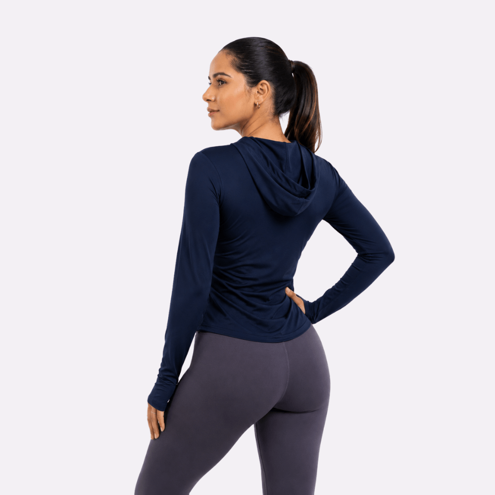 Jaqueta Fitness Feminina com Capuz Manga Longa Dry Fit Zíper Preta