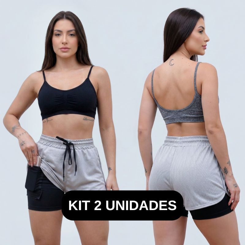 Kit 2 Bermudas Duplas Femininas 2 em 1 Cintura Alta