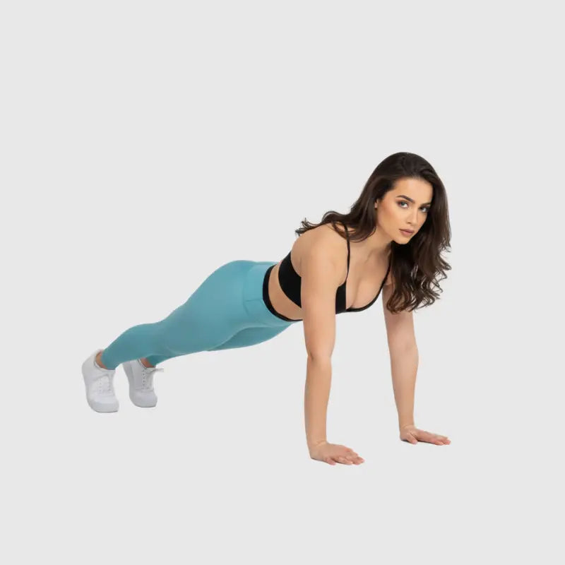 Conjunto Fitness Glow Azul Claro com Top Preto - Legging Zero Transparência Slim