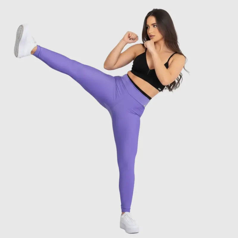 Conjunto Fitness Glow Lilás com Top Preto - Legging Zero Transparência Slim