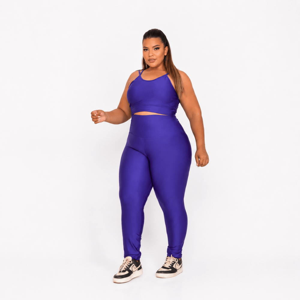 Conjunto Fitness Plus Size Feminino Roxo Ametista Zero Transparência Cintura Alta Premium
