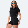 Macaquinho Fitness Preto Feminino Modelador com Zíper Frontal | Suplex Premium Não Transparente