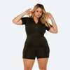 Macaquinho Fitness Plus Size Preto Feminino com Zíper Frontal | Modelador Premium Suplex Não Transparente