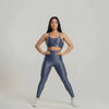 Conjunto Feminino Azul Academia Trilobal Prisma - Top e Legging Canelada Brilho Premium