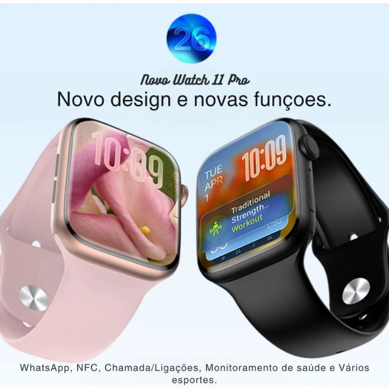 Smartwatch Fitness 11 PRO Bluetooth com Monitor Cardíaco e Notificações