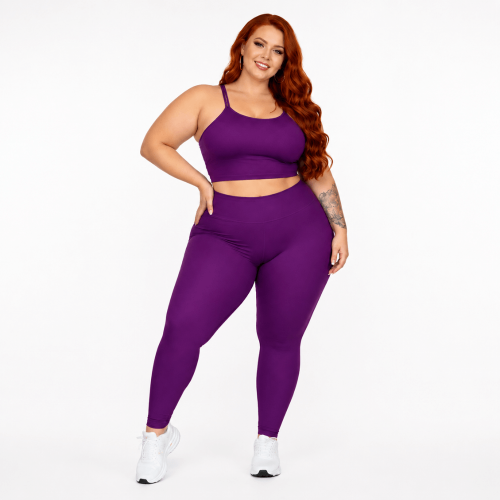 Conjunto Fitness Plus Size Feminino Roxo Zero Transparência Cintura Alta Premium