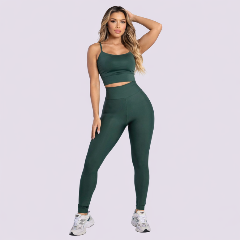 Conjunto Fitness Feminino Verde Top e Legging Cintura Alta Premium