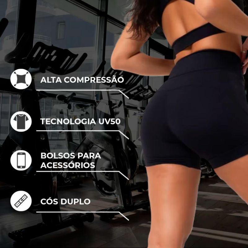 Short Fitness Feminino de Alta Compressão com Bolsos Laterais e Proteção UV50 Prime Fit