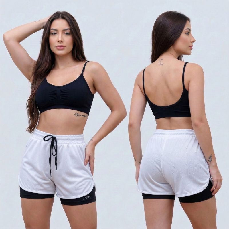 Kit 2 Bermudas Duplas Femininas 2 em 1 Cintura Alta