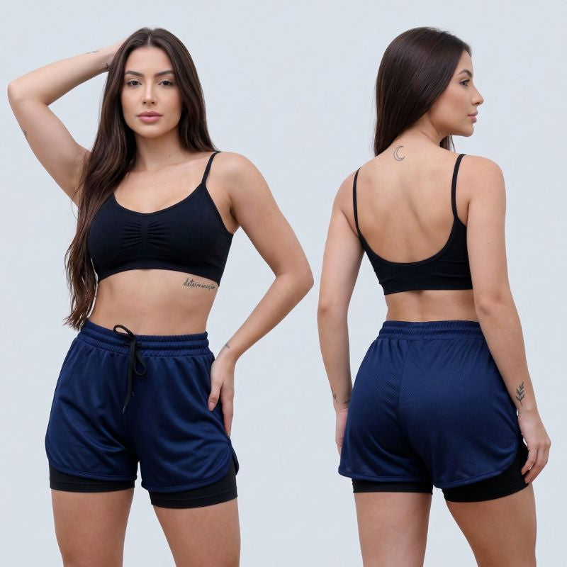 Kit 2 Bermudas Duplas Femininas 2 em 1 Cintura Alta