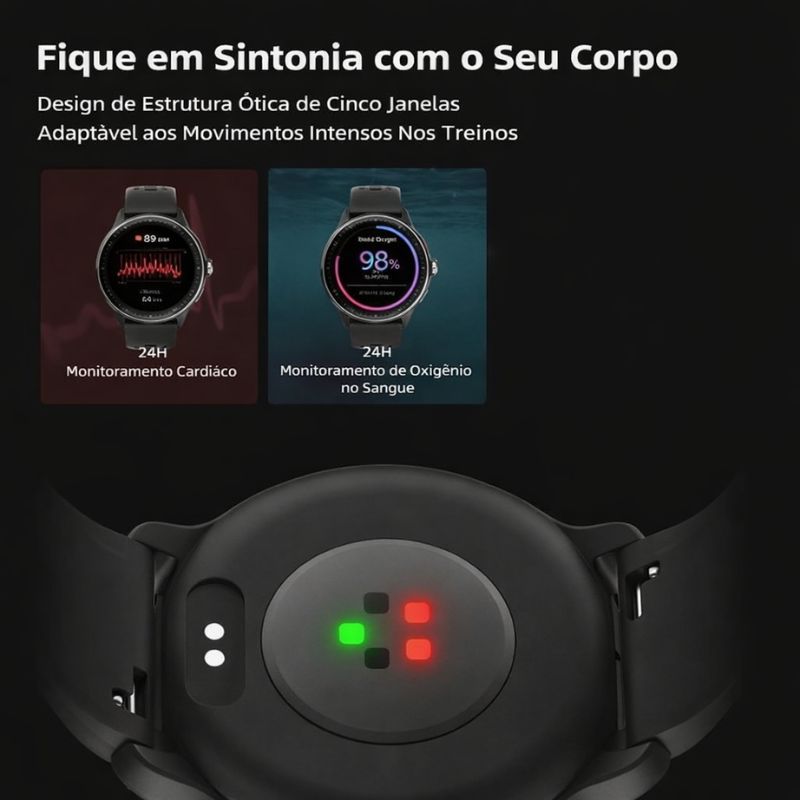 Smartwatch Esportivo GPS AMOLED 1.43" 3ATM com Chamadas