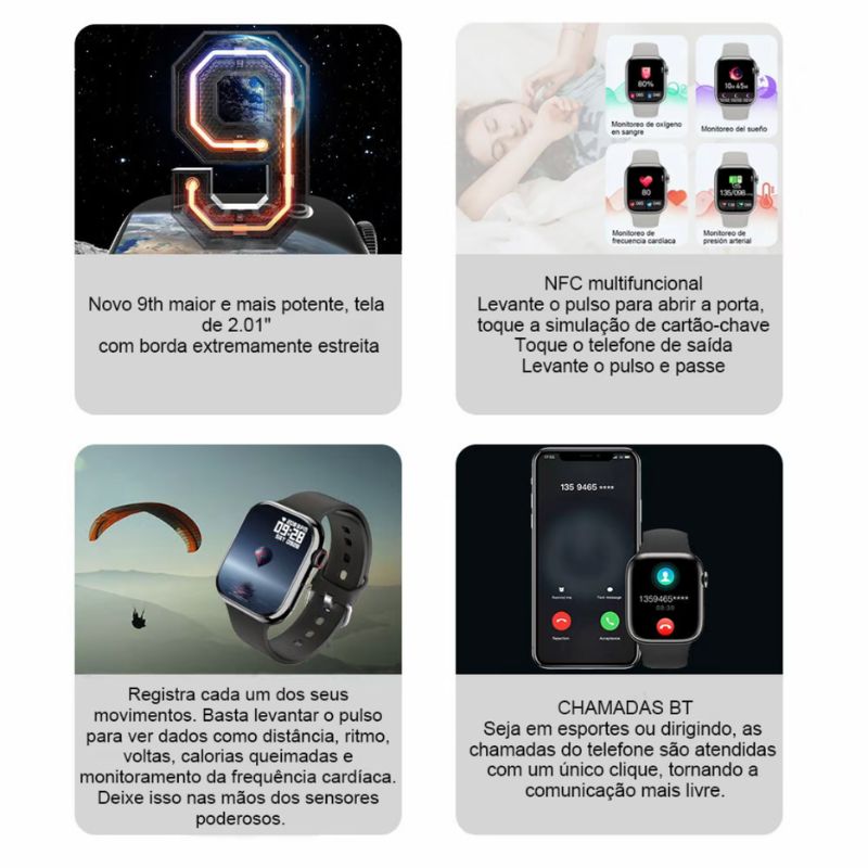 Smartwatch Series 9 Bluetooth 2.01” HD Chamadas NFC