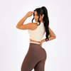 Conjunto Fitness Feminino Marrom e Bege Top e Legging Cintura Alta Premium