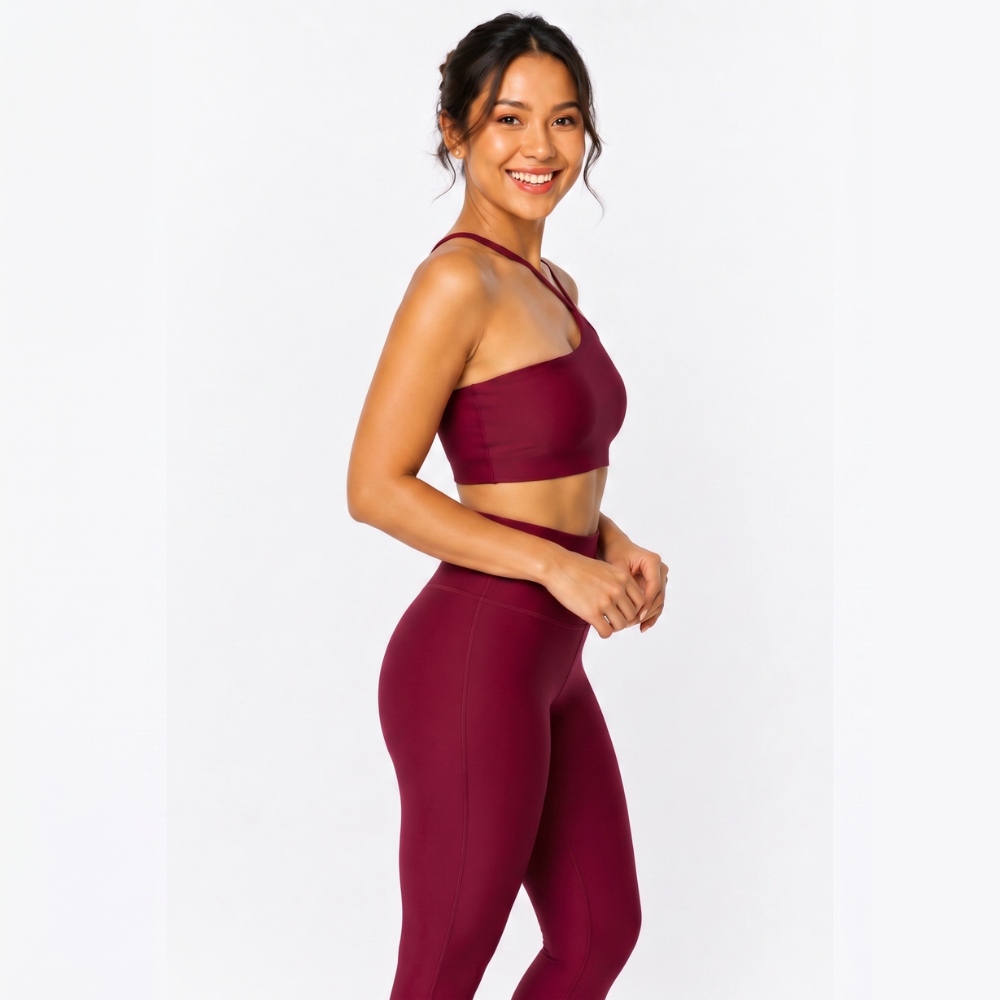 Top Fitness Nula Manga Vinho Bordô Um Ombro Só - Com Compressão e Proteção UV