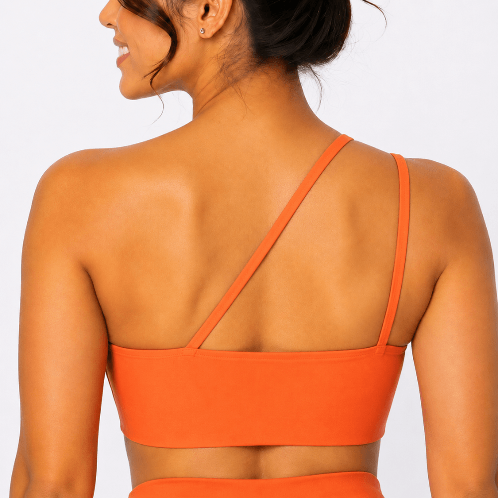 Top Fitness Nula Manga Laranja Um Ombro Só - Com Compressão e Proteção UV