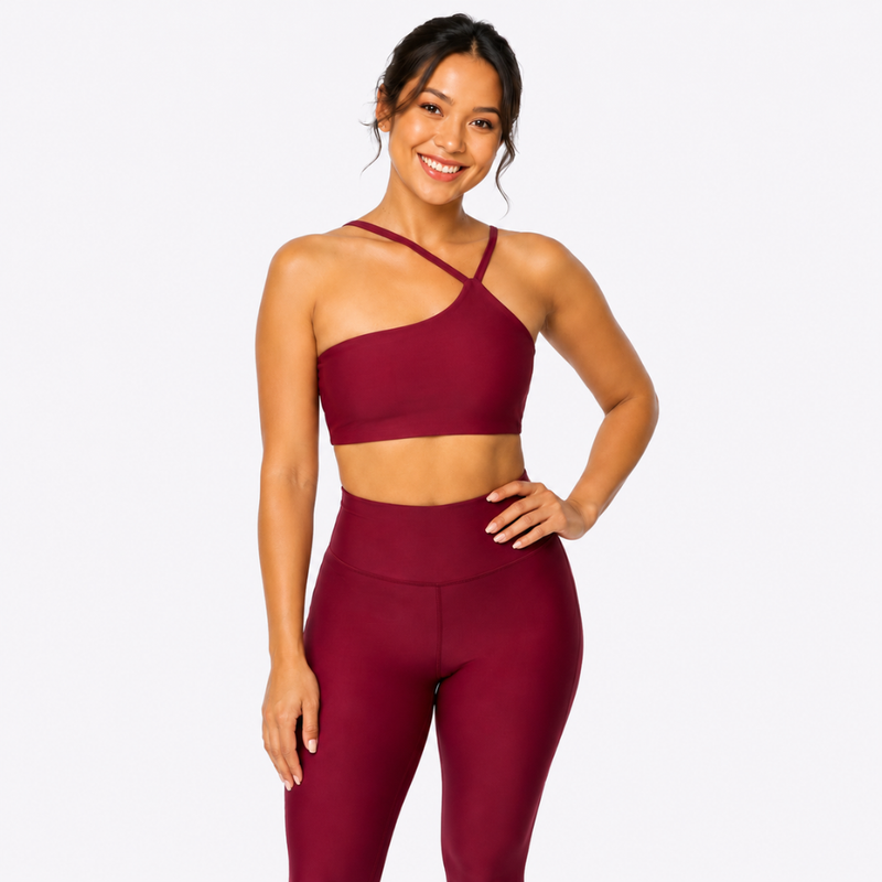 Top Fitness Nula Manga Vinho Bordô Um Ombro Só - Com Compressão e Proteção UV